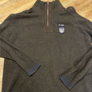 Vintage Men's Dark Gray Zip-Up Sweater with Emblem NYC DENIM